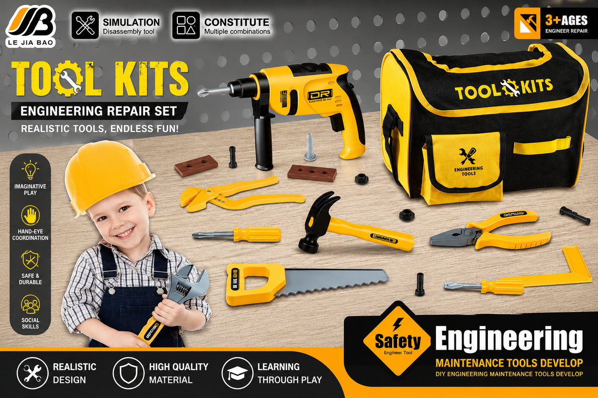 طقم أدوات هندسية للأطفال Le Jia Bao Tool Kits مع حقيبة وحفارة