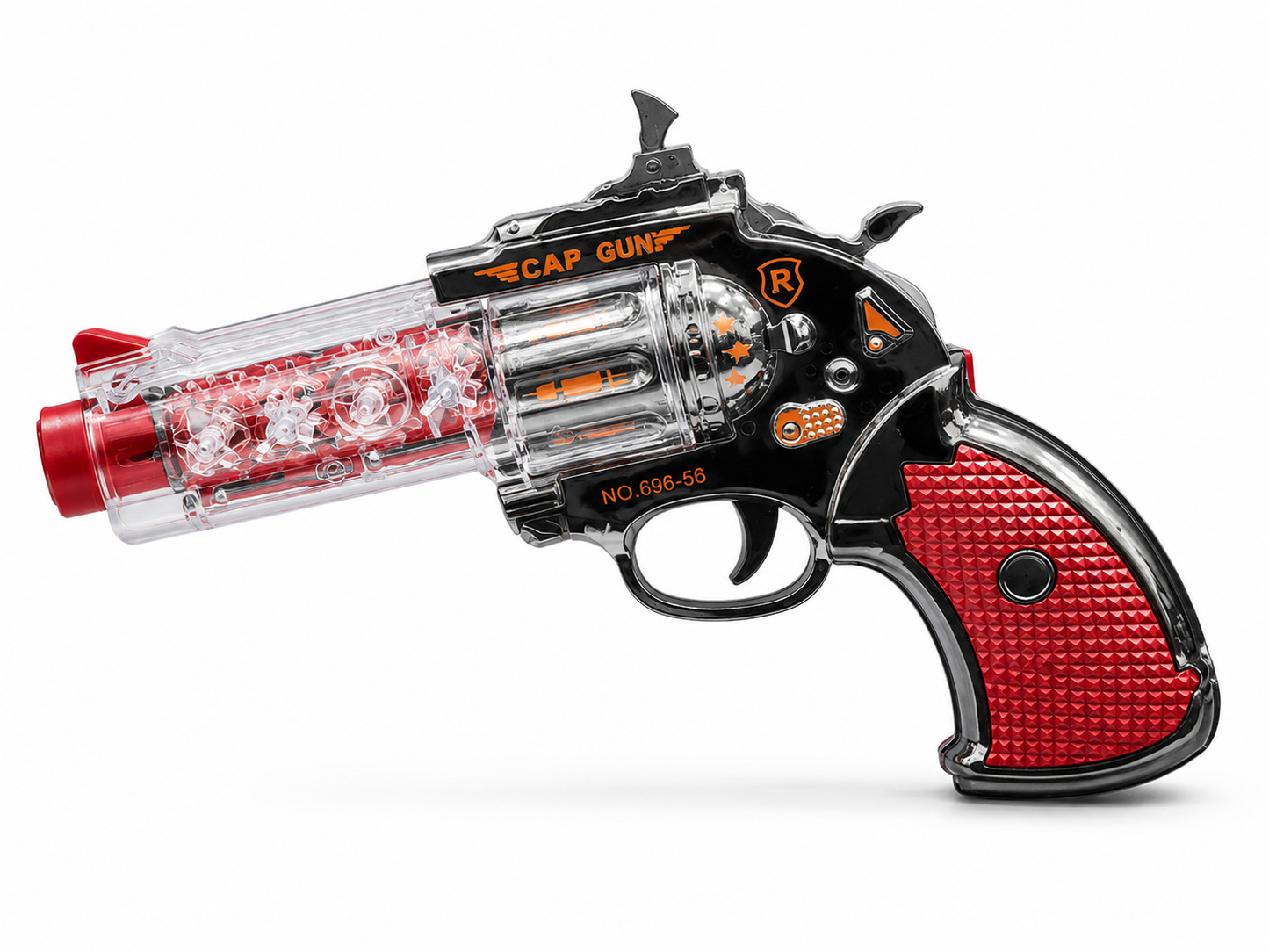 مسدس Cap Gun ريفولفر بأضواء LED وصوت أسود وأحمر NO.696-56