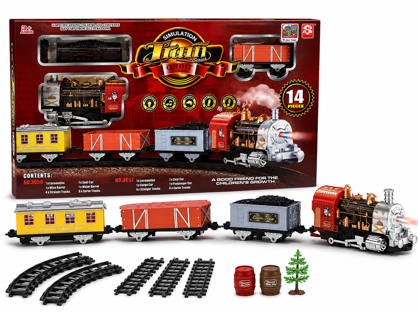 طقم قطار كلاسيكي Simulation Train Orbit Series 14 قطعة بخار وأضواء وصوت