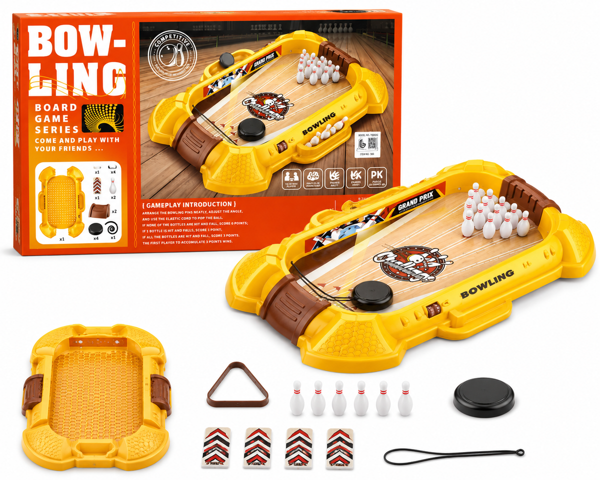 لعبة بولينج طاولة Grand Prix Board Game Series أصفر مع 10 أقماع وكرة مطاطية