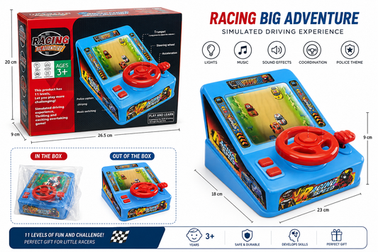 لعبة سباق سيارات تفاعلية Racing Big Adventure بمقود حقيقي 11 مستوى وإضاءة ومؤثرات صوتية