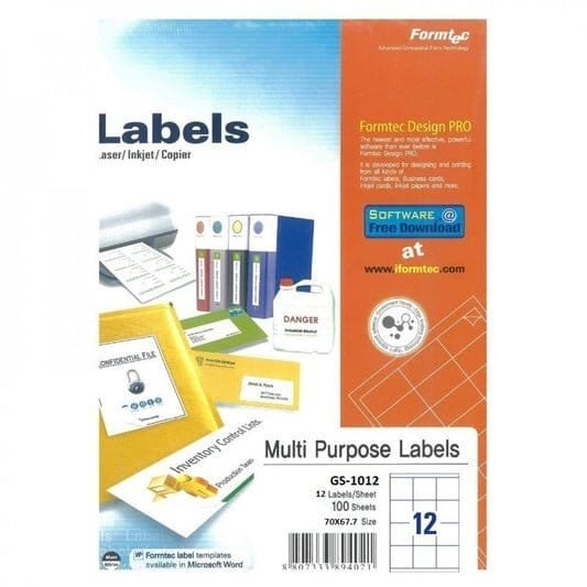 Formtec A4 Label 12 Stickers || ورق لاصق فورماتك مقسم ١٢ ستيكر⁩⁩⁩⁩ - مكتبة اكسبريس الكويت