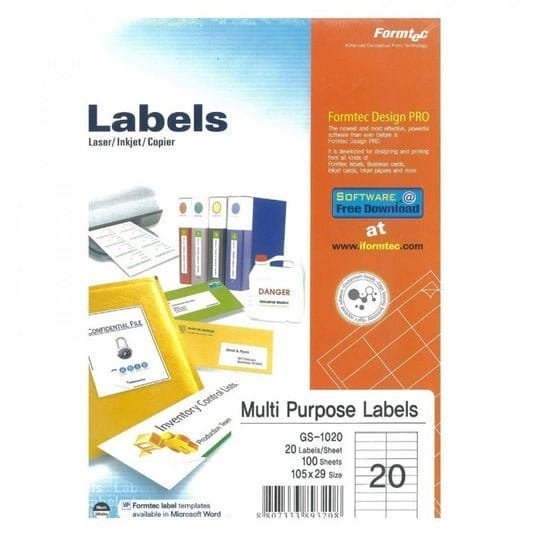 Formtec A4 Label 20 Stickers || ورق لاصق فورماتك مقسم ٢٠ ستيكر⁩⁩⁩ - مكتبة اكسبريس الكويت