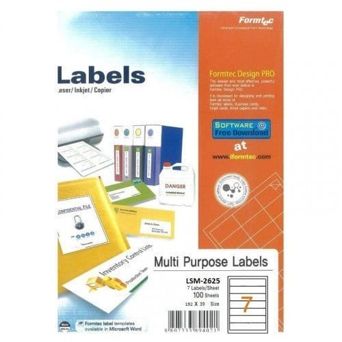 Formtec A4 Label 7 Stickers || ورق لاصق فورماتك مقسم ٧ ستيكر⁩⁩⁩⁩⁩ - مكتبة اكسبريس الكويت