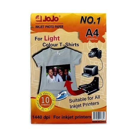 Jojo Inkjet Photo Paper For Light Fabric Transfer Paper A4 Size 10 Pack || ورق جوجو تيشيرتات خام فاتح ١٠ ورقه حجم اي فور - مكتبة اكسبريس الكويت