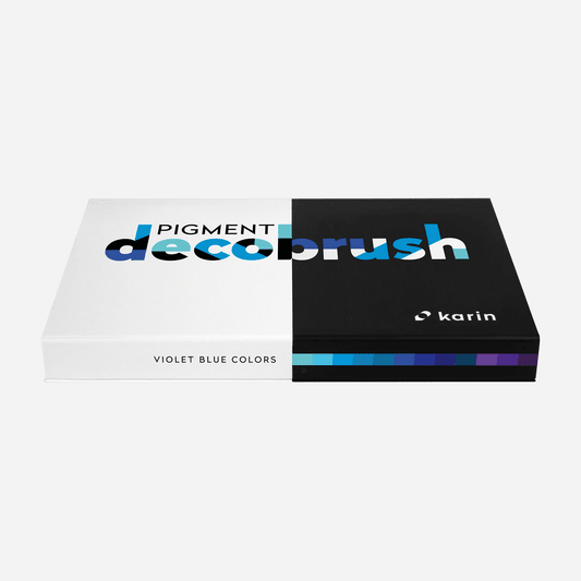 Karin Pigment DécoBrush Violet - Blue Colors 12pc Set || الوان اكريليك ماركر كارين برش ماركر الوان درجات فايوليت بلو - مكتبة اكسبريس الكويت
