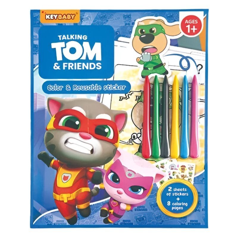 Keybaby Talking Tom and Friends Color and Reusable Sticker || دفتر تلوين و ستيكرات توم القط - مكتبة اكسبريس الكويت