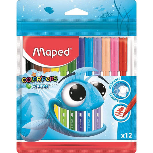 Maped Colored Felt Tip Pens Ocean 12 Colors || الوان شينيه مابد اوشن ١٢ لون - مكتبة اكسبريس الكويت