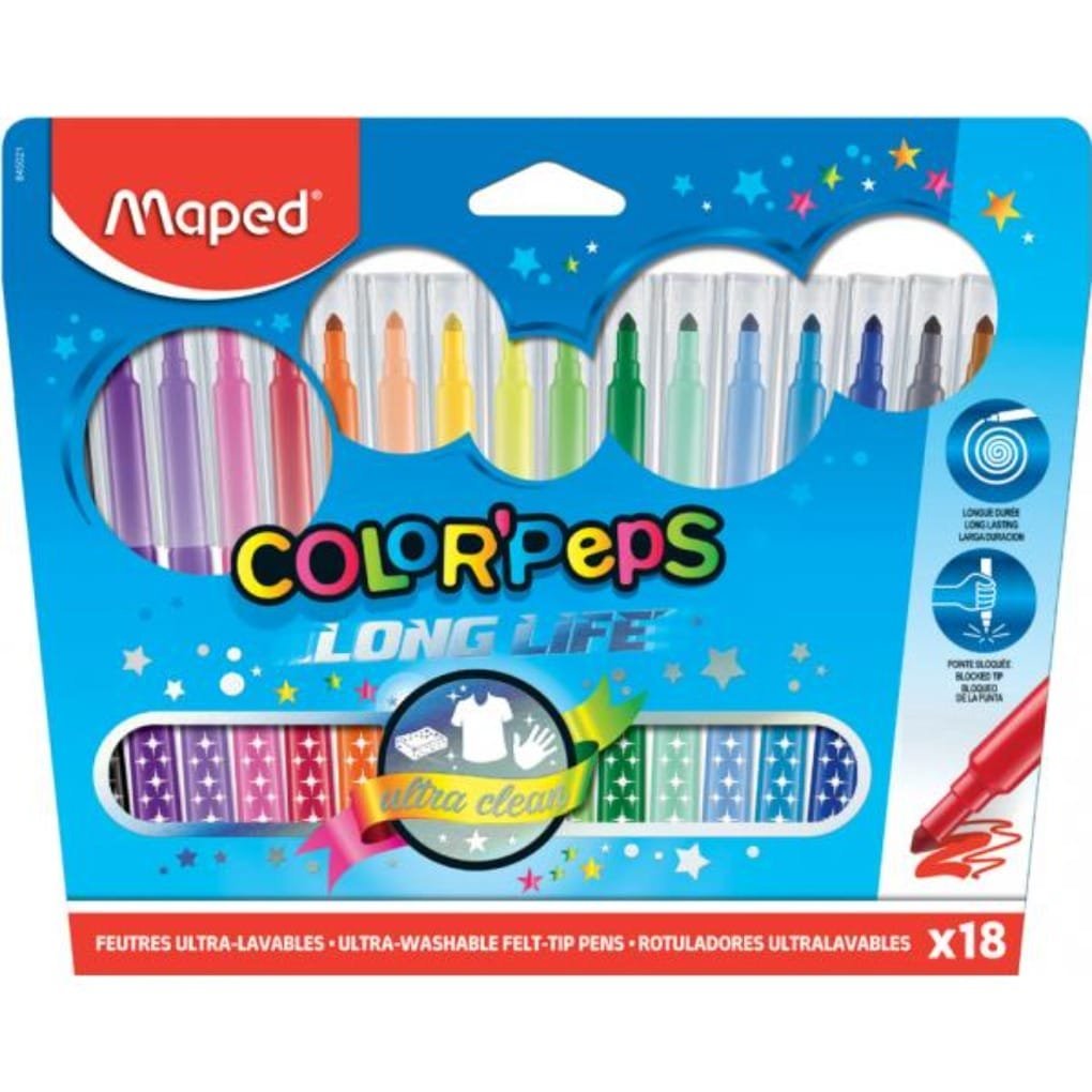 Maped Colorpeps Long Life 18 Color Markers || الوان شينية مابد ١٨ لون - مكتبة اكسبريس الكويت