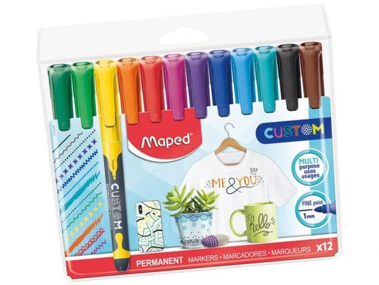Maped Custom Permanent marker 12 Colors || اقلام ماركر ثابته ماركة مابد 12 لون - مكتبة اكسبريس الكويت