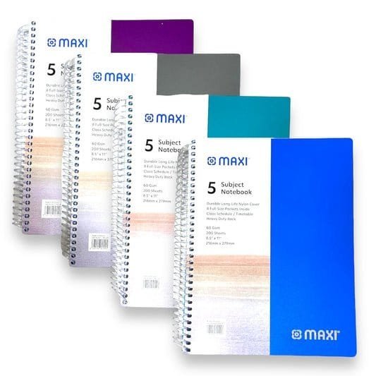 Maxi 5 Subject Notebook Assorted Colors || دفتر ماكسي ٥ موضوع الوان متنوعة - مكتبة اكسبريس الكويت