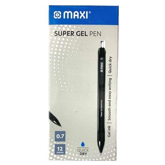 Maxi Super Gel Pens 0.7m Black 12 pk || علبة اقلام حبر ماكسي ٠.٧ عدد ١٢ قلم لون اسود - مكتبة اكسبريس الكويت