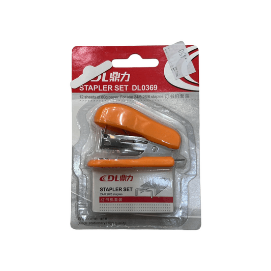 Mini Stapler Set DL0369 Orange Color طقم دباسه صغيره لون برتقالي - مكتبة اكسبريس الكويت