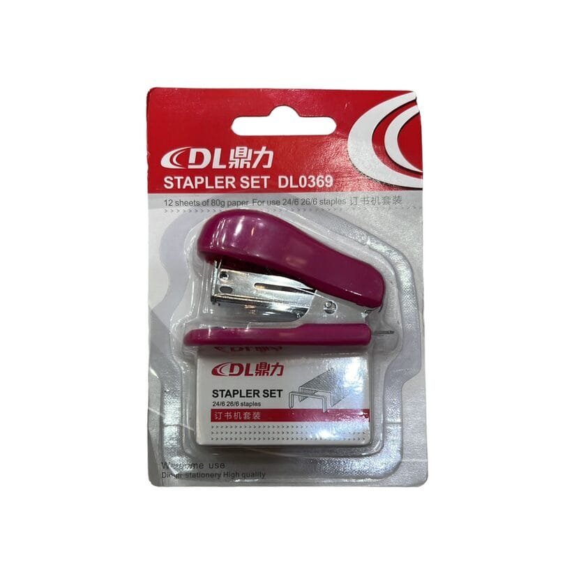 Mini Stapler Set DL0369 Red Color طقم دباسه صغيره لون احمر - مكتبة اكسبريس الكويت