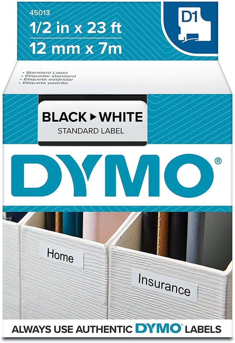 ملصقات DYMO لآلة الملصقات مقاس 1/2 بوصة باللون الأسود على ألابيض - مكتبة اكسبريس الكويت