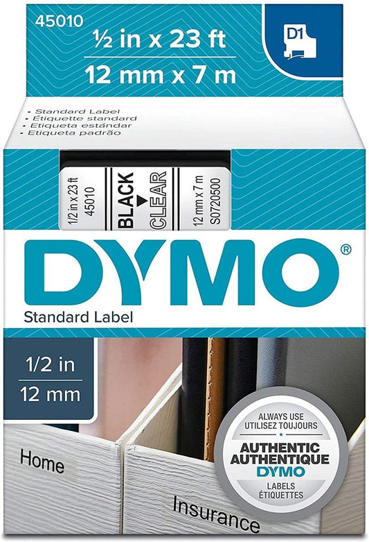 ملصقات DYMO لآلة الملصقات مقاس 1/2 بوصة باللون الأسود على شفاف - مكتبة اكسبريس الكويت