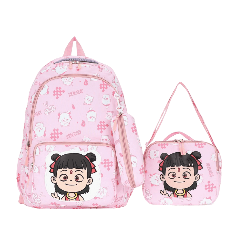 Pink Neezha Back to School Backpack Collection Set 3 Pcs || مجموعة شنط العودة الى المدرسة ٣ حبة جنطة ظهر و شنطة اكل و مقلمة لون وردي - مكتبة اكسبريس الكويت