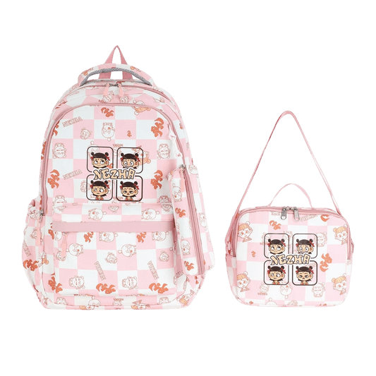 Pink Neezha Back to School Backpack Collection Set 3 Pcs || مجموعة شنط العودة الى المدرسة ٣ حبة جنطة ظهر و شنطة اكل و مقلمة لون وردي - مكتبة اكسبريس الكويت