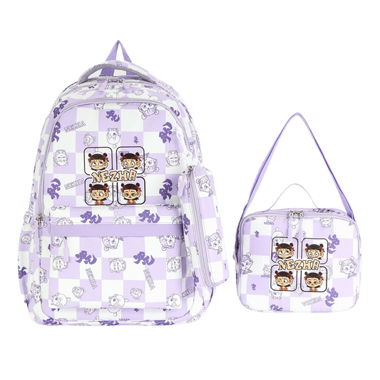 Purple Neezha Back to School Backpack Collection Set 3 Pcs || مجموعة شنط العودة الى المدرسة ٣ حبة جنطة ظهر و شنطة اكل و مقلمة لون بنفسجي - مكتبة اكسبريس الكويت