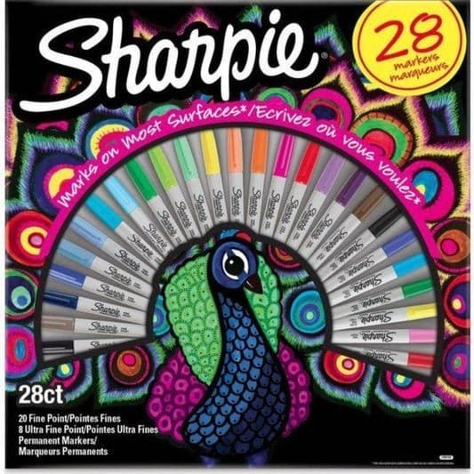 Sharpie Fine Permanent Marker 28 Box || الوان شاربي ماركر 28 لون علبة شكل طاووس - مكتبة اكسبريس الكويت