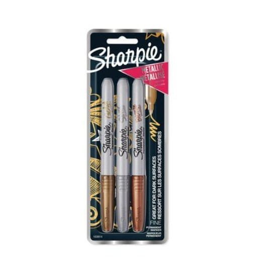 Sharpie Metallic Fine Point Permanent Markers 3 Pack Gold, Silver & Bronze || مجموعه اقلام شاربي 3 لون ذهبي فضي نحاسي - مكتبة اكسبريس الكويت