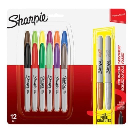 Sharpie Permanent Marker Fine Point 12 Set + 2 Metallic || مجموعة الوان شاربي ماركرز 12 لون + 2 لون ميتاليك - مكتبة اكسبريس الكويت