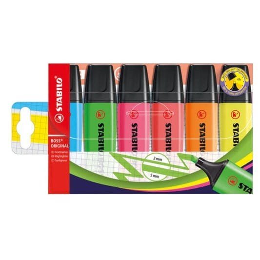 Stabilo Boss Original Assorted Highlighters Wallet 6 Colors || اقلام فسفورية ستابيلو مقاومة للجفاف ٦ الوان - مكتبة اكسبريس الكويت
