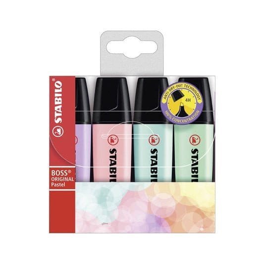 Stabilo Highlighters Pastel Colors Pack of 4 || اقلام ستابيلو الفسفورية الوان الباستيل مقاومة للجفاف - مكتبة اكسبريس الكويت