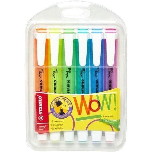 Stabilo Swing Cool Highlighters 6 Colors || اقلام فسفورية ستابيلو ٦ الوان مقاومة للجفاف - مكتبة اكسبريس الكويت