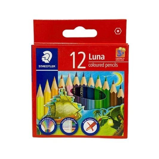 Staedtler Luna 12 Short Colored Pencils || الوان خشبية قصيرة ١٢ لون ستدلر الاصدار الاحمر - مكتبة اكسبريس الكويت