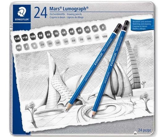 Staedtler Mars Lumograph 24 Sketch Pencils Set || مجموعة اقلام رصاص رسم سكتش ستدلر ٢٤ درجة - مكتبة اكسبريس الكويت