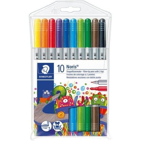 Staedtler Noris Fibre Tip Pens Two Tips Set of 10 || الوان شينية ستدلر نوريس راسين هدد ١٠ لون - مكتبة اكسبريس الكويت